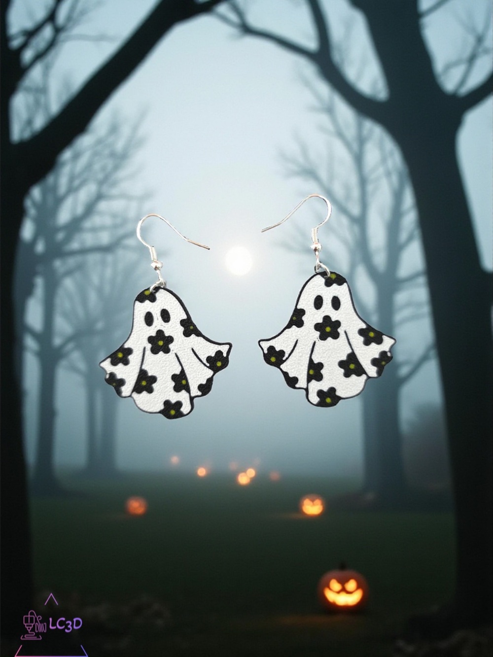 Handmade White Ghost Floral Dangle Earrings
